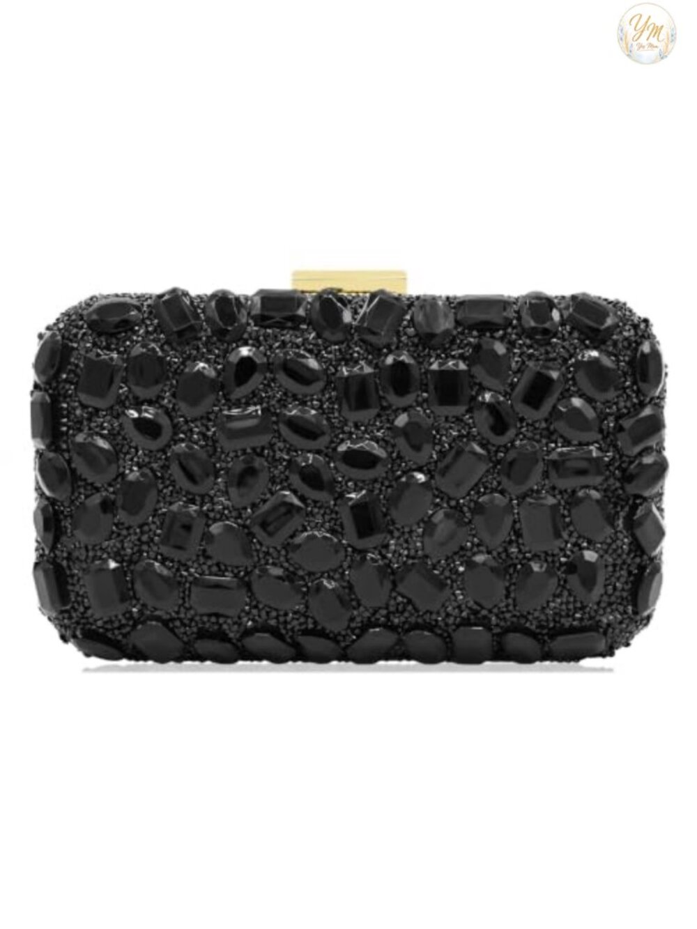 Crystal Gemstone Evening Clutch with Gold Metal Frame & Chain Strap